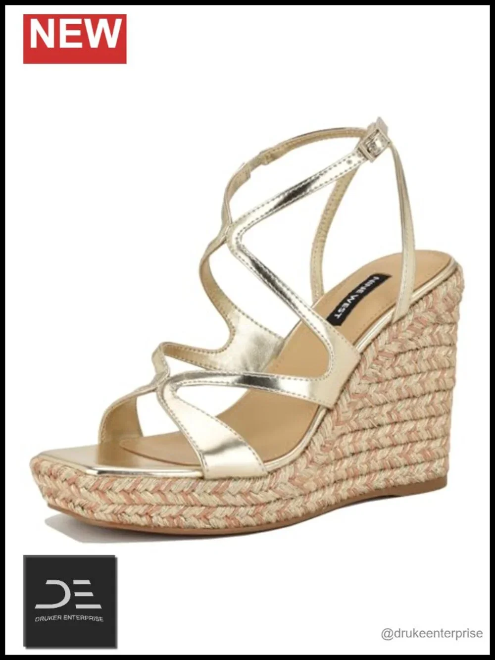 Women's Strappy Square Toe Wedge Sandals Faux Leather Adjustable Buckle Heels